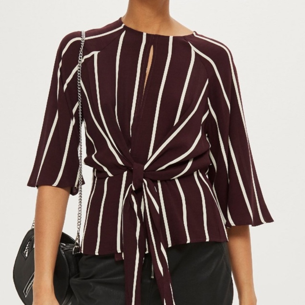 NWOT Topshop slouchy striped knot front top